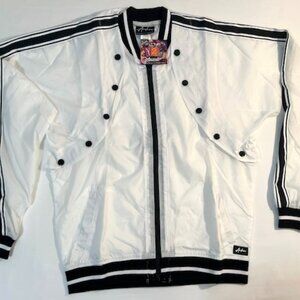 Andrew Christian Size L 100% Nylon Semi Sheer Snap Windbreaker -White/Black